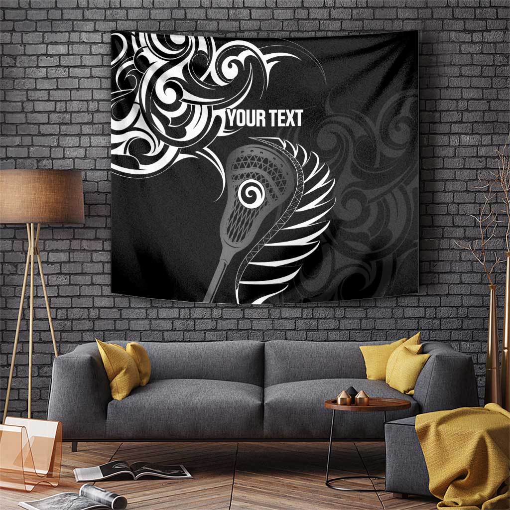 Personalised New Zealand Silver Fern Lacrosse Tapestry Aotearoa Maori Pattern LT14 Black - Polynesian Pride