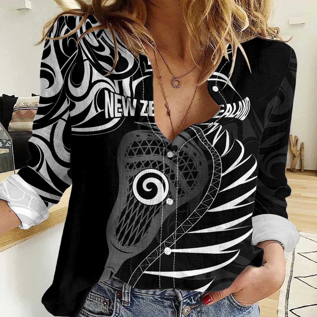 Personalised New Zealand Silver Fern Lacrosse Women Casual Shirt Aotearoa Maori Pattern