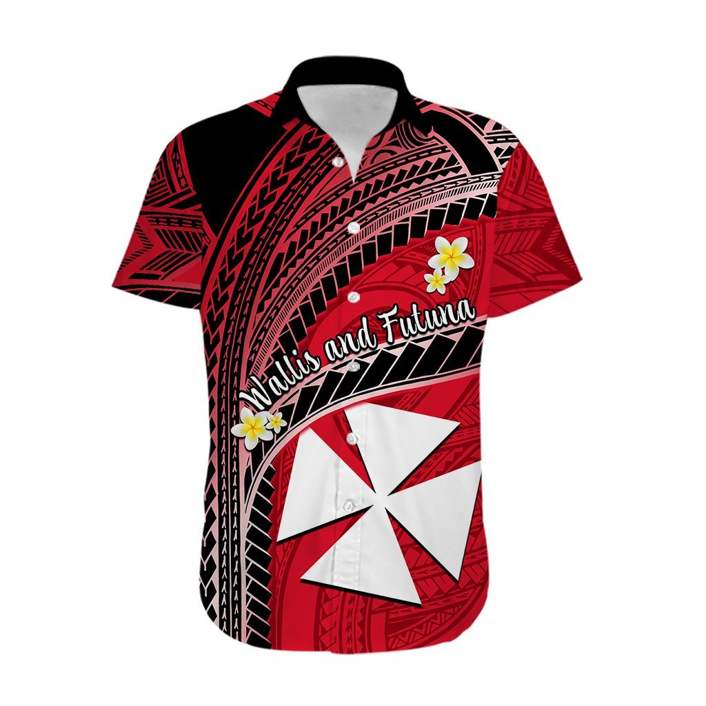 (Custom Personalised) Wallis And Futuna Hawaiian Shirt Plumeria Flowers With Red Polynesian Pattern LT14 - Polynesian Pride