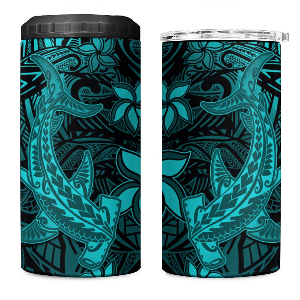 Polynesian 4 in 1 Can Cooler Tumbler Turquoise Hawaiian Tribal Hammerhead Shark LT14 One Size: 16 oz Turquoise - Polynesian Pride