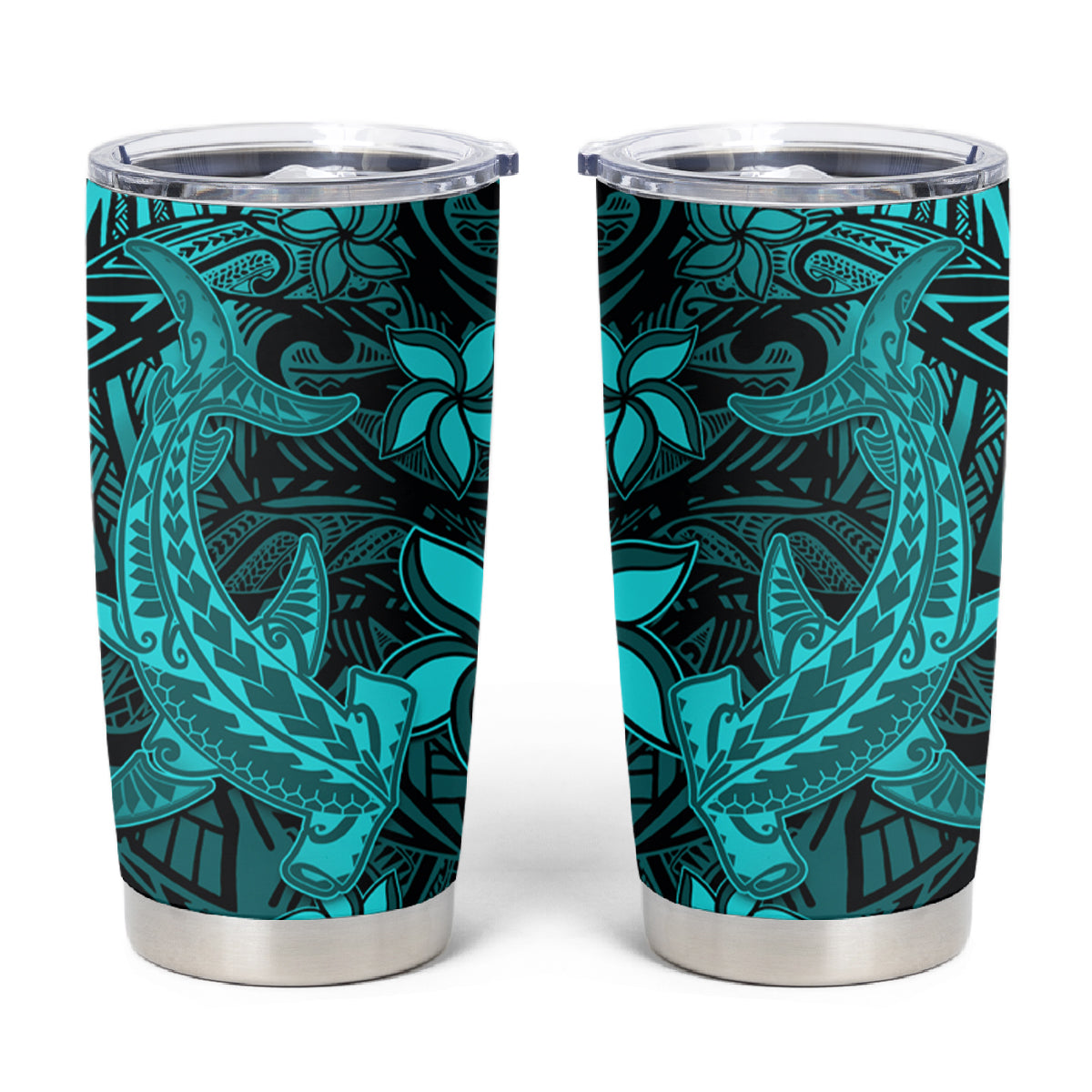 Polynesian Tumbler Cup Turquoise Hawaiian Tribal Hammerhead Shark LT14 Turquoise - Polynesian Pride