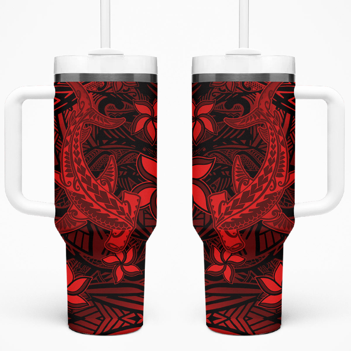 Polynesian Tumbler With Handle Red Hawaiian Tribal Hammerhead Shark LT14 One Size: 40 oz Red - Polynesian Pride