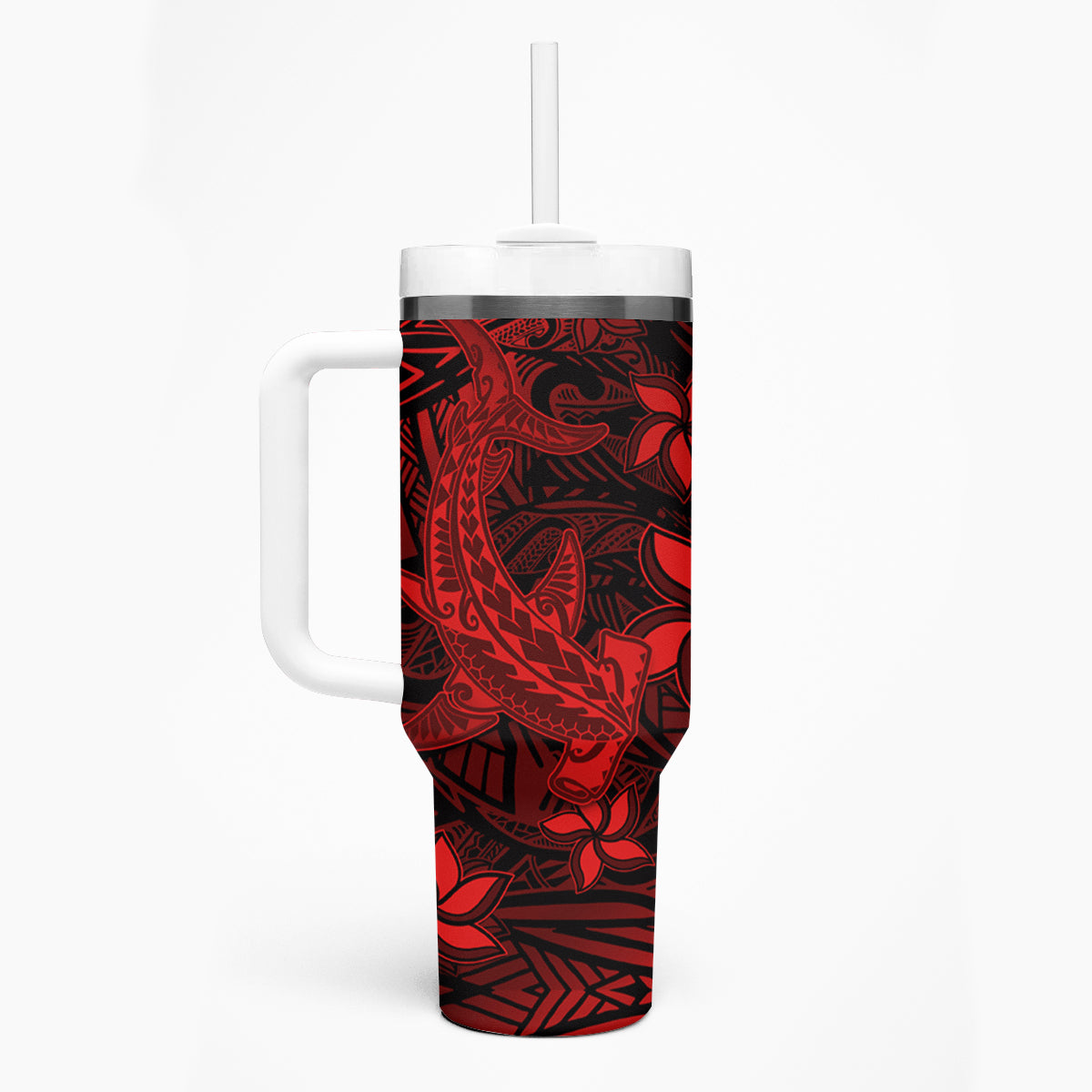 Polynesian Tumbler With Handle Red Hawaiian Tribal Hammerhead Shark LT14 - Polynesian Pride