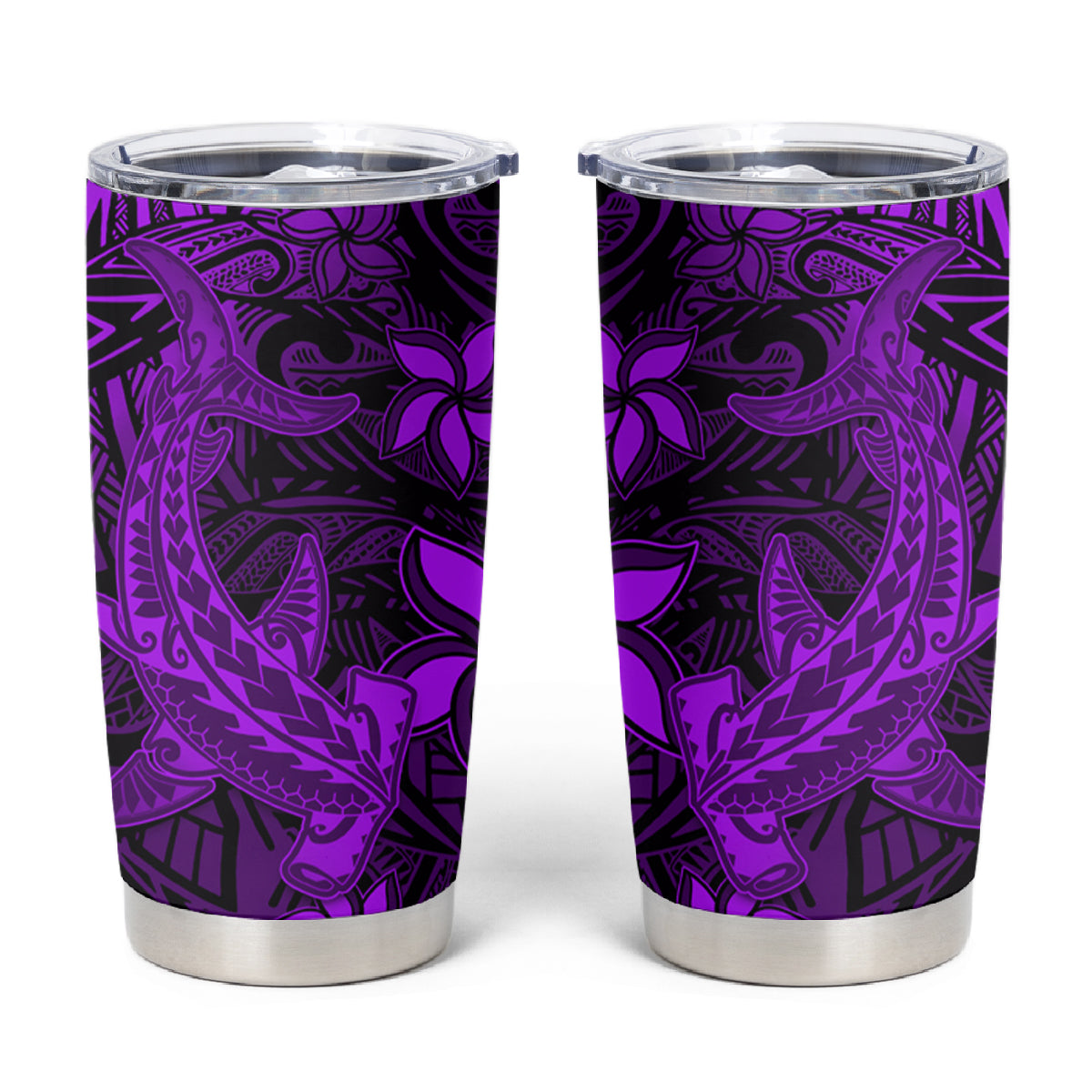 Polynesian Tumbler Cup Purple Hawaiian Tribal Hammerhead Shark LT14 Purple - Polynesian Pride