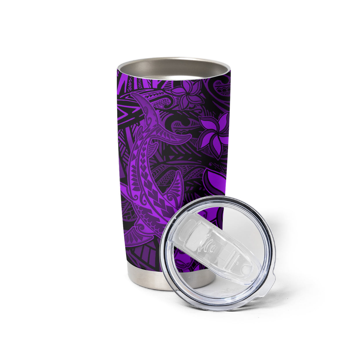 Polynesian Tumbler Cup Purple Hawaiian Tribal Hammerhead Shark LT14 - Polynesian Pride