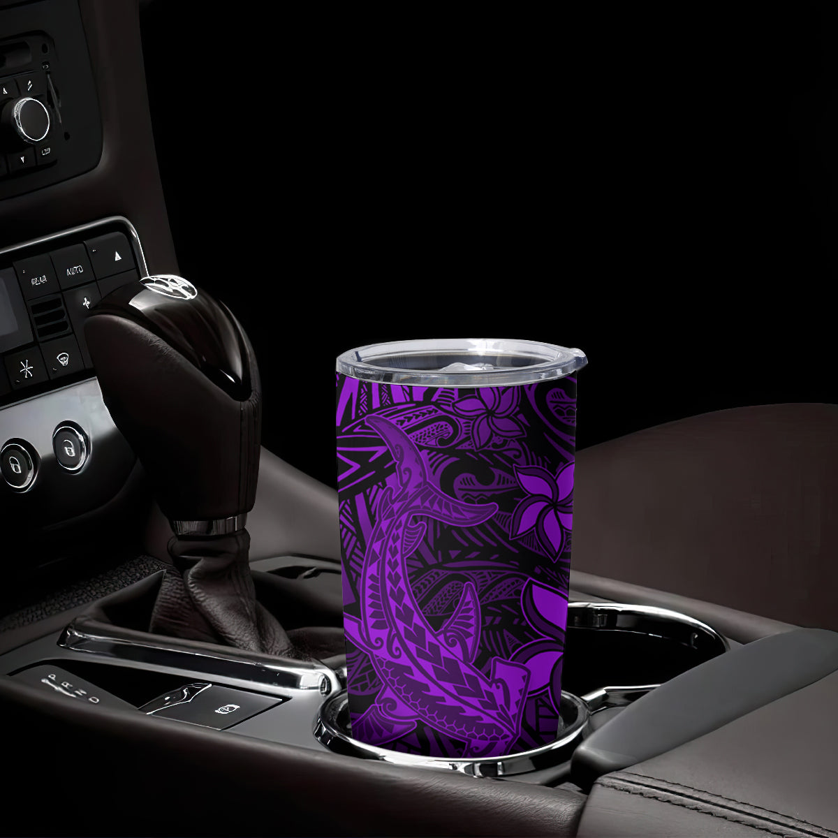 Polynesian Tumbler Cup Purple Hawaiian Tribal Hammerhead Shark LT14 - Polynesian Pride