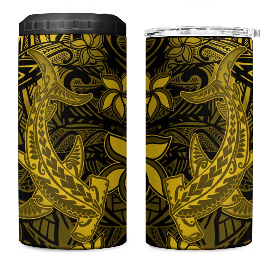 Polynesian 4 in 1 Can Cooler Tumbler Gold Hawaiian Tribal Hammerhead Shark LT14 One Size: 16 oz Gold - Polynesian Pride