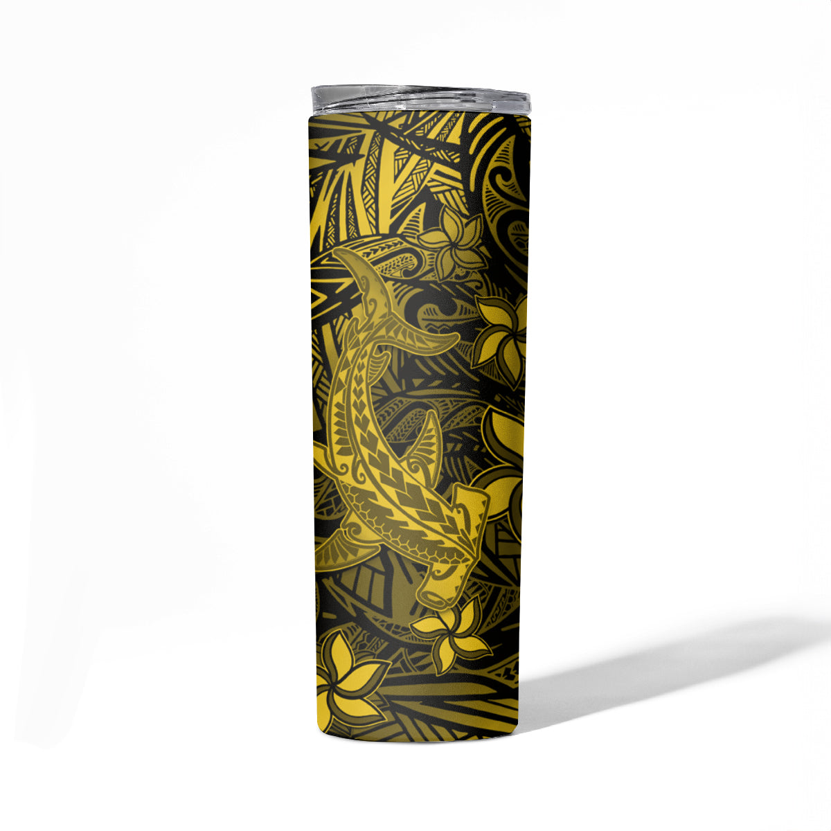 Polynesian Skinny Tumbler Gold Hawaiian Tribal Hammerhead Shark LT14 - Polynesian Pride