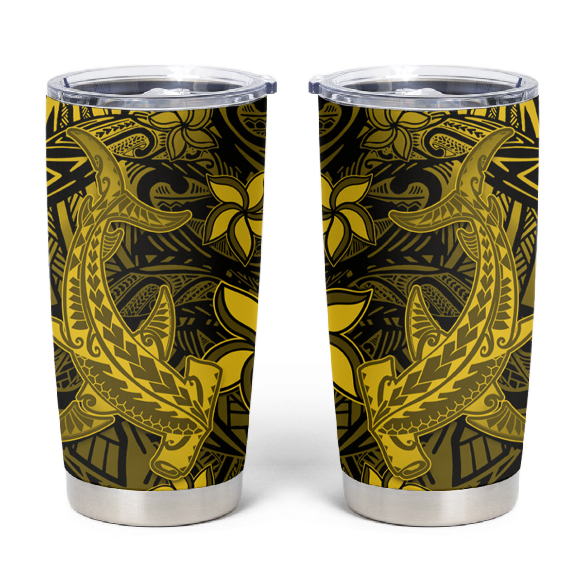 Polynesian Tumbler Cup Gold Hawaiian Tribal Hammerhead Shark LT14 Gold - Polynesian Pride