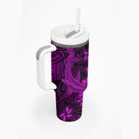 Polynesian Tumbler With Handle Pink Hawaiian Tribal Hammerhead Shark LT14 - Polynesian Pride