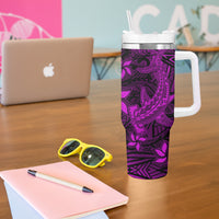 Polynesian Tumbler With Handle Pink Hawaiian Tribal Hammerhead Shark LT14 - Polynesian Pride