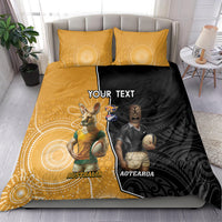Personalised New Zealand And Australia Rugby Bedding Set 2024 All Black Wallabies Mascots Together LT14 - Polynesian Pride