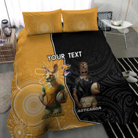 Personalised New Zealand And Australia Rugby Bedding Set 2024 All Black Wallabies Mascots Together LT14 - Polynesian Pride
