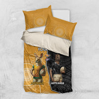 Personalised New Zealand And Australia Rugby Bedding Set 2024 All Black Wallabies Mascots Together LT14 US Twin 172cm x 218cm Black - Polynesian Pride