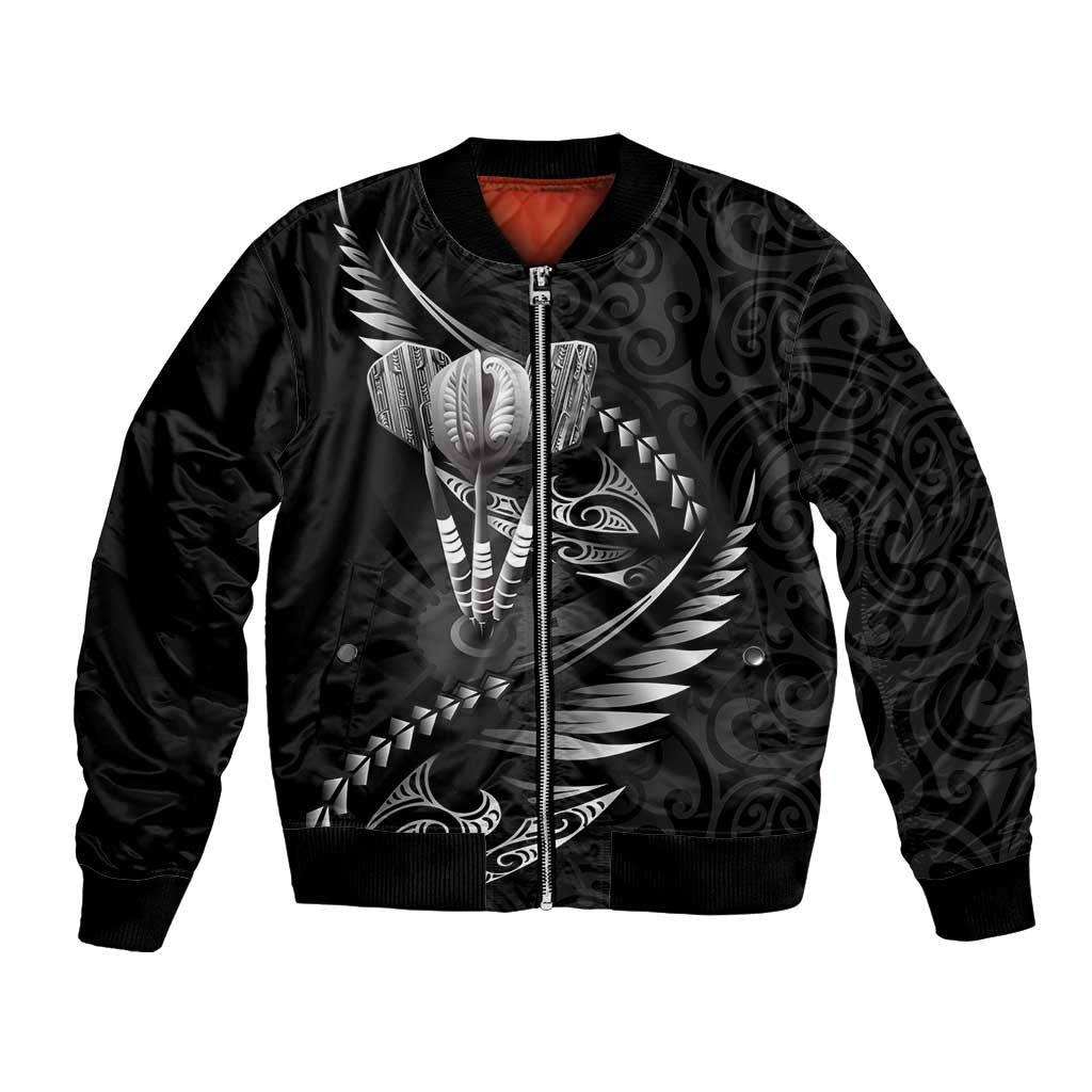 Personalised All Black New Zealand Darts Bomber Jacket Aoteroa Fern Maori Galaxy Style LT14 Unisex Black - Polynesian Pride