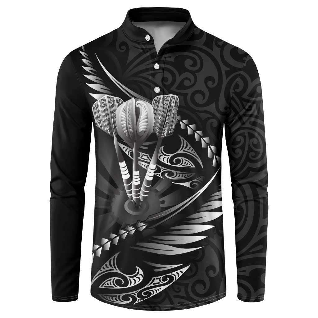 Personalised All Black New Zealand Darts Button Sweatshirt Aoteroa Fern Maori Galaxy Style LT14 Black - Polynesian Pride