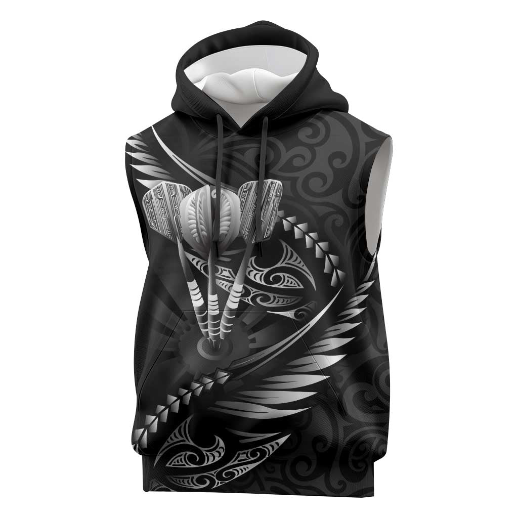 Personalised All Black New Zealand Darts Sleeveless Hoodie Aoteroa Fern Maori Galaxy Style LT14 Black - Polynesian Pride
