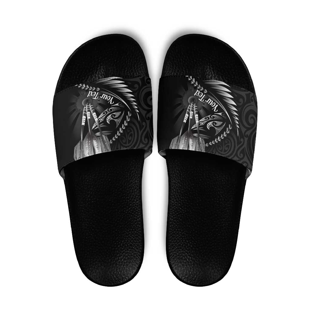 Personalised All Black New Zealand Darts Slide Sandals Aoteroa Fern Maori Galaxy Style LT14 Black - Polynesian Pride