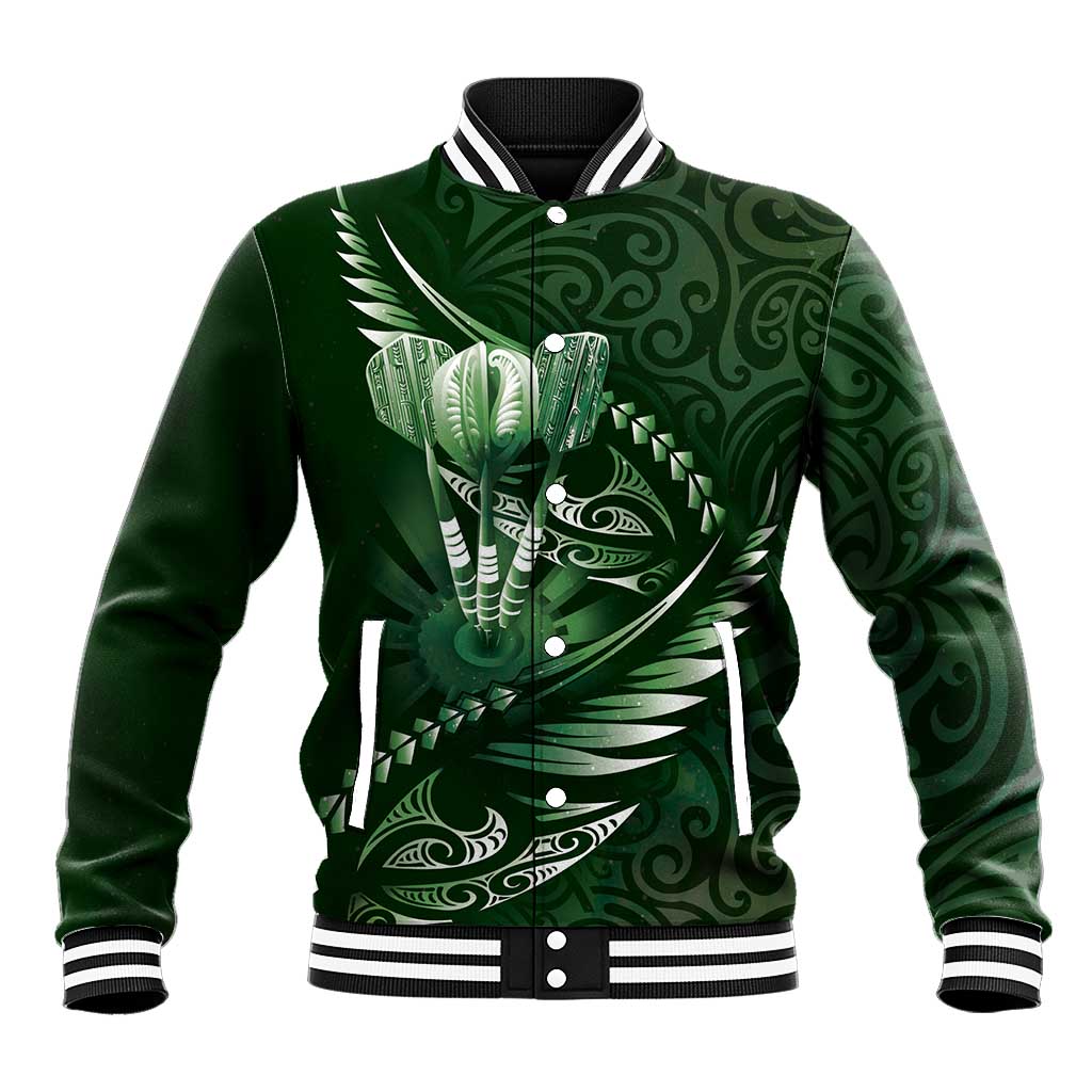 Personalised All Green New Zealand Darts Baseball Jacket Aoteroa Fern Maori Galaxy Style LT14 Unisex Green - Polynesian Pride