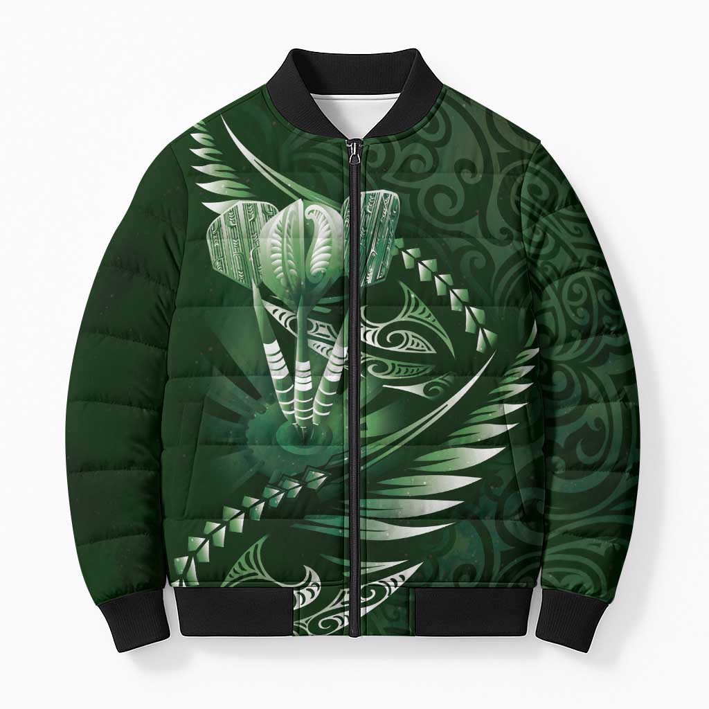 Personalised All Green New Zealand Darts Bomber Puffer Jacket Aoteroa Fern Maori Galaxy Style LT14 Unisex Green - Polynesian Pride