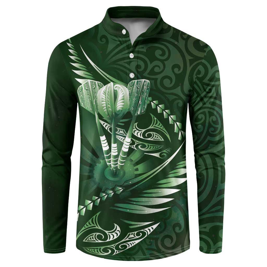 Personalised All Green New Zealand Darts Button Sweatshirt Aoteroa Fern Maori Galaxy Style LT14 Green - Polynesian Pride