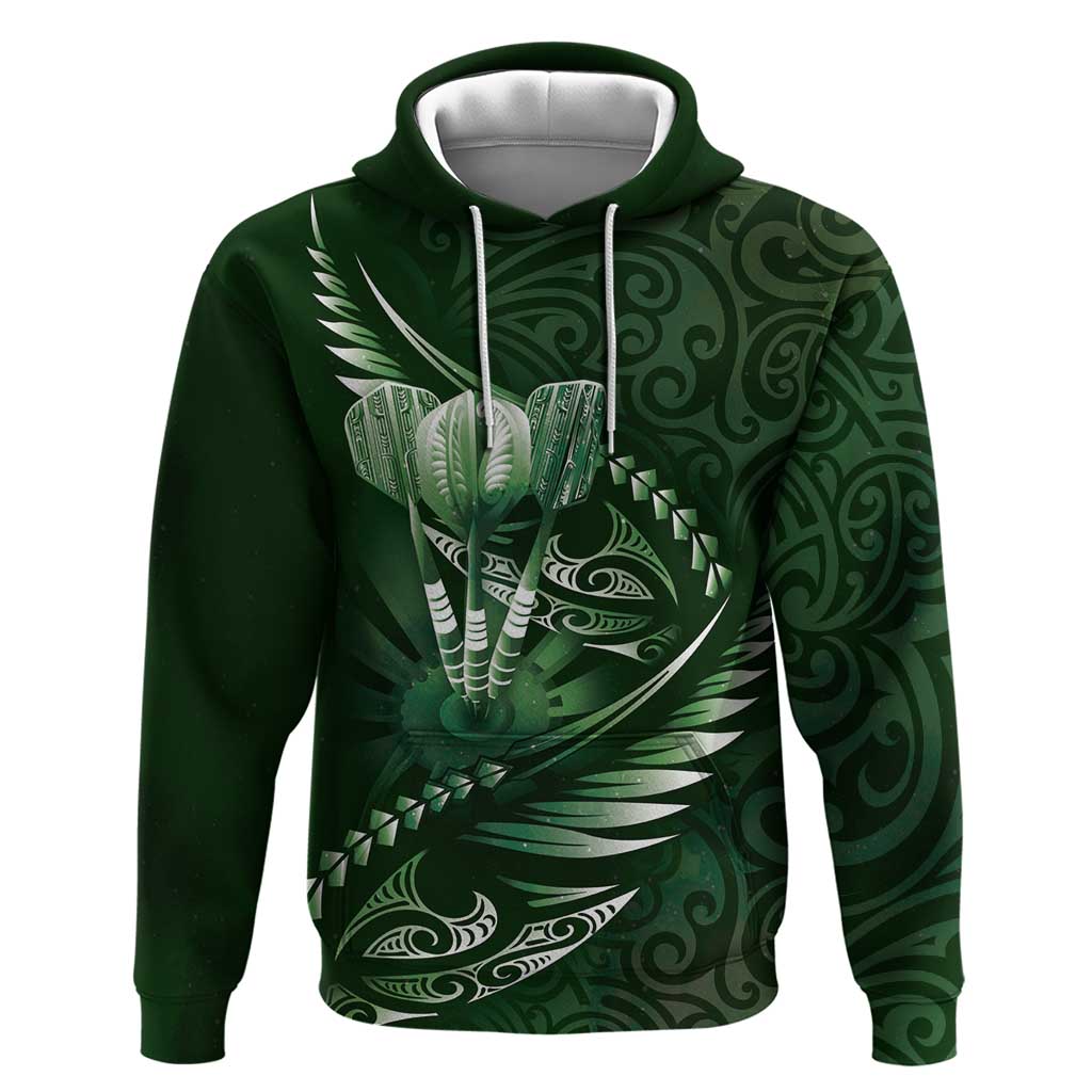 Personalised All Green New Zealand Darts Hoodie Aoteroa Fern Maori Galaxy Style LT14 Pullover Hoodie Green - Polynesian Pride
