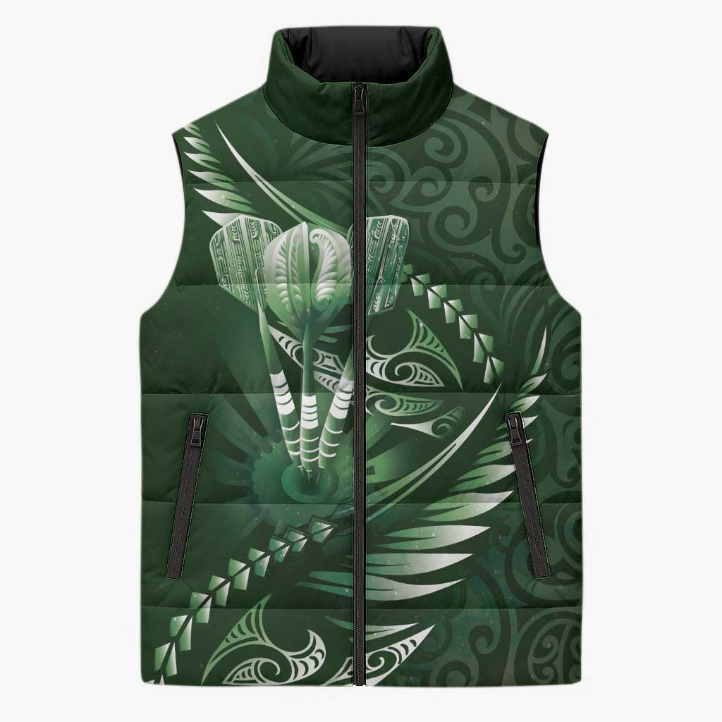 Personalised All Green New Zealand Darts Sleeveless Puffer Jacket Aoteroa Fern Maori Galaxy Style LT14 Unisex Green - Polynesian Pride