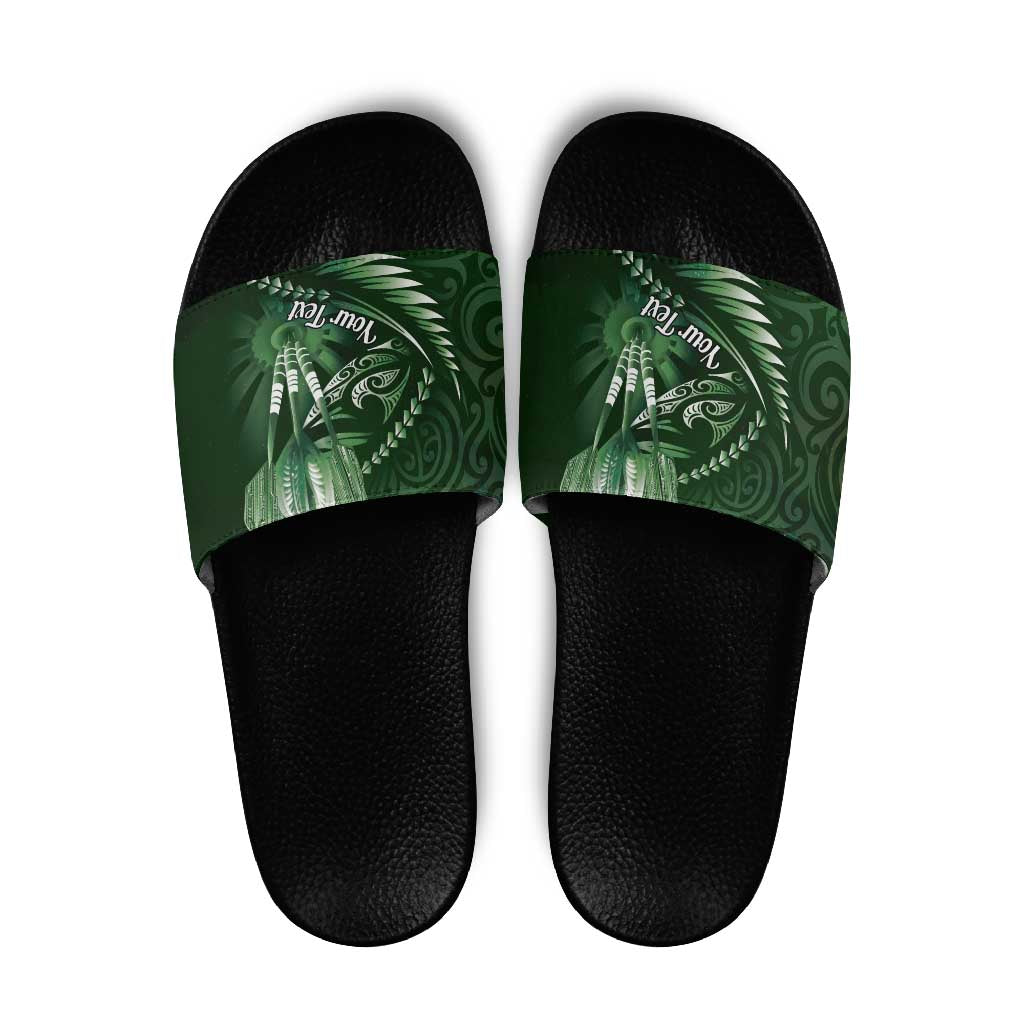 Personalised All Green New Zealand Darts Slide Sandals Aoteroa Fern Maori Galaxy Style LT14 Green - Polynesian Pride