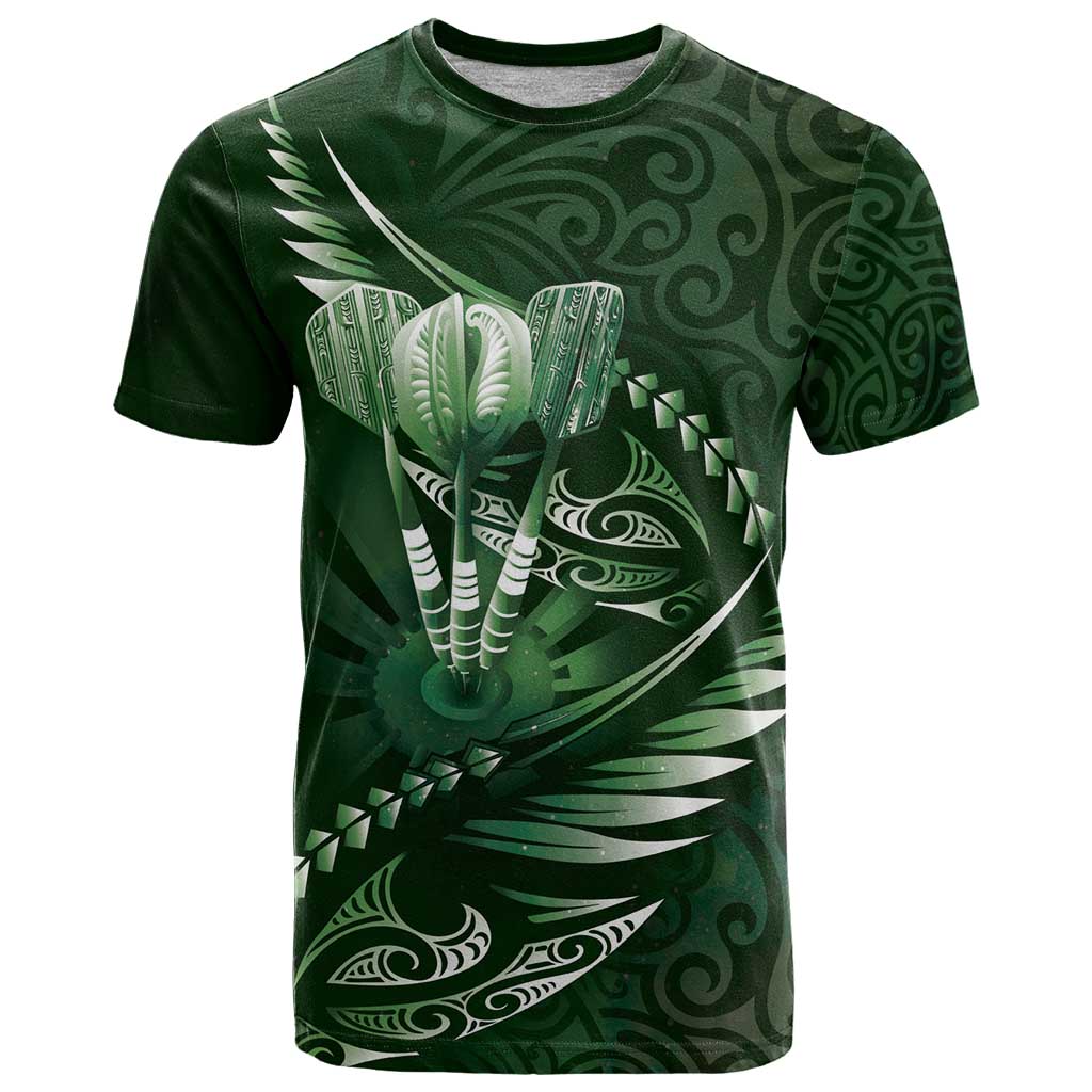 Personalised All Green New Zealand Darts T Shirt Aoteroa Fern Maori Galaxy Style LT14 Green - Polynesian Pride