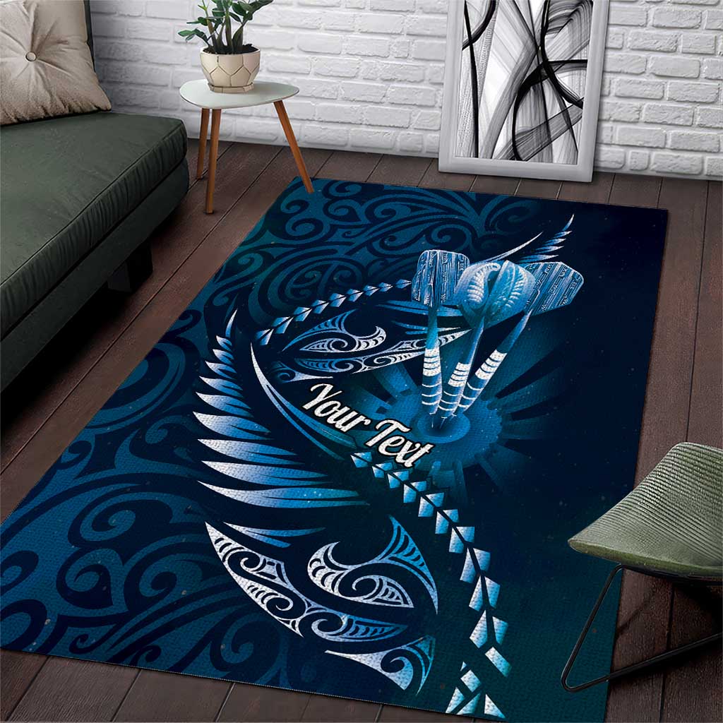 Personalised All Blue New Zealand Darts Area Rug Aoteroa Fern Maori Galaxy Style LT14 Blue - Polynesian Pride