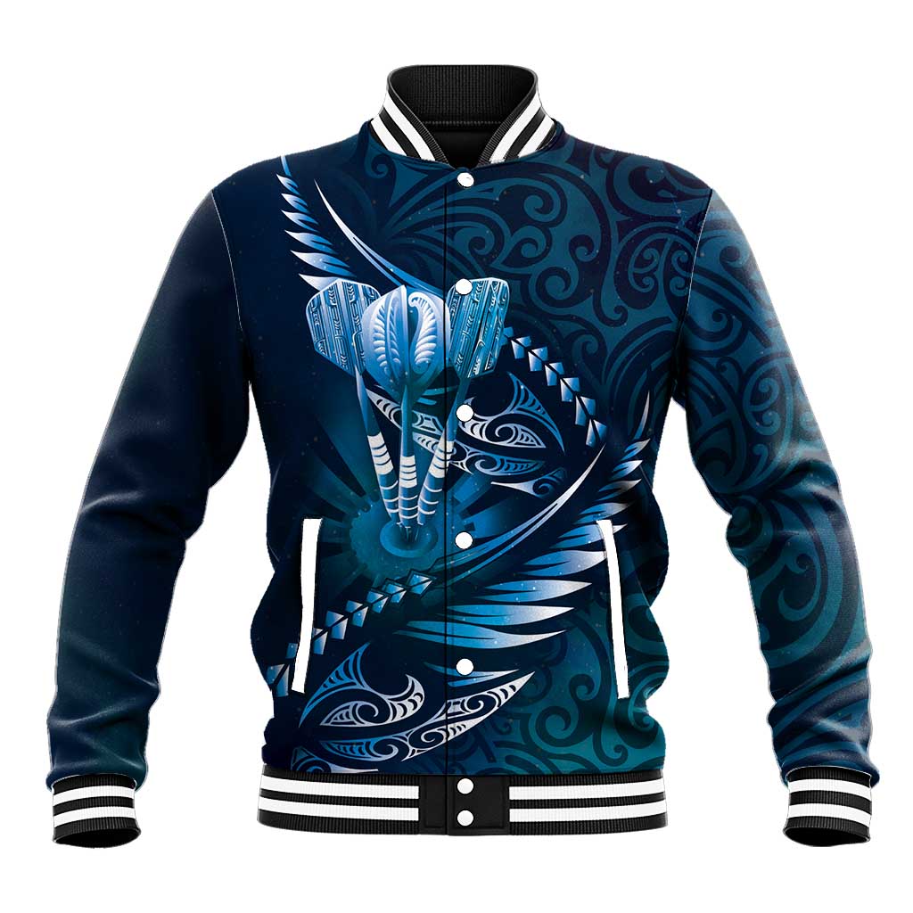 Personalised All Blue New Zealand Darts Baseball Jacket Aoteroa Fern Maori Galaxy Style LT14 Unisex Blue - Polynesian Pride