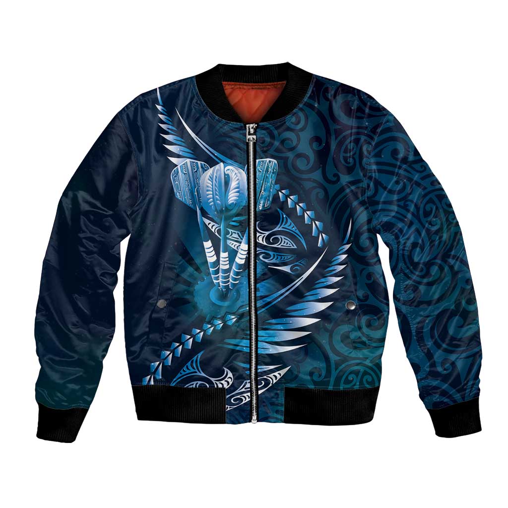 Personalised All Blue New Zealand Darts Bomber Jacket Aoteroa Fern Maori Galaxy Style LT14 Unisex Blue - Polynesian Pride