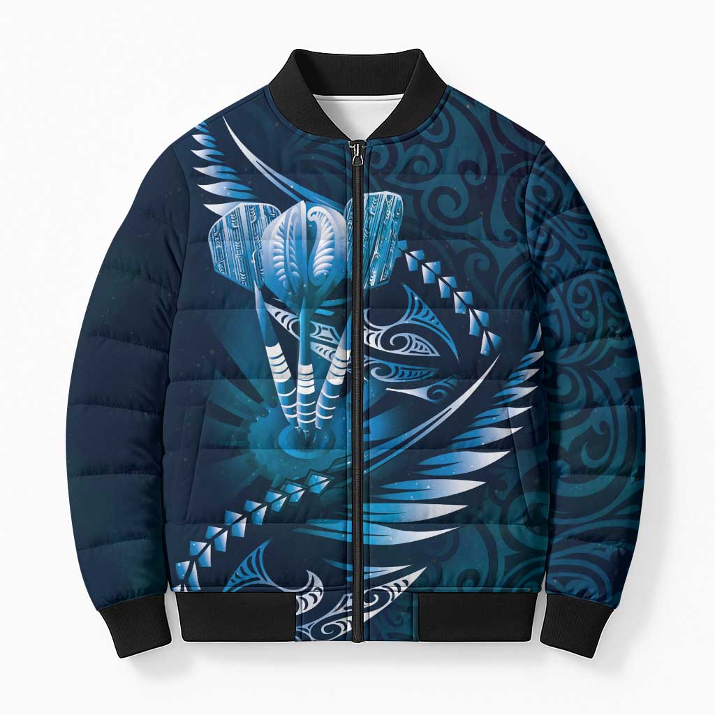 Personalised All Blue New Zealand Darts Bomber Puffer Jacket Aoteroa Fern Maori Galaxy Style LT14 Unisex Blue - Polynesian Pride