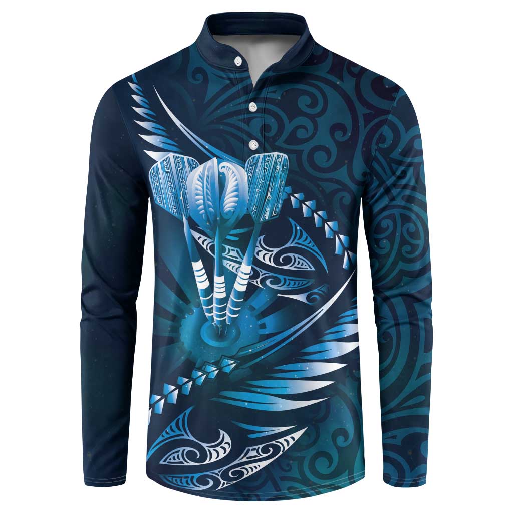 Personalised All Blue New Zealand Darts Button Sweatshirt Aoteroa Fern Maori Galaxy Style LT14 Blue - Polynesian Pride