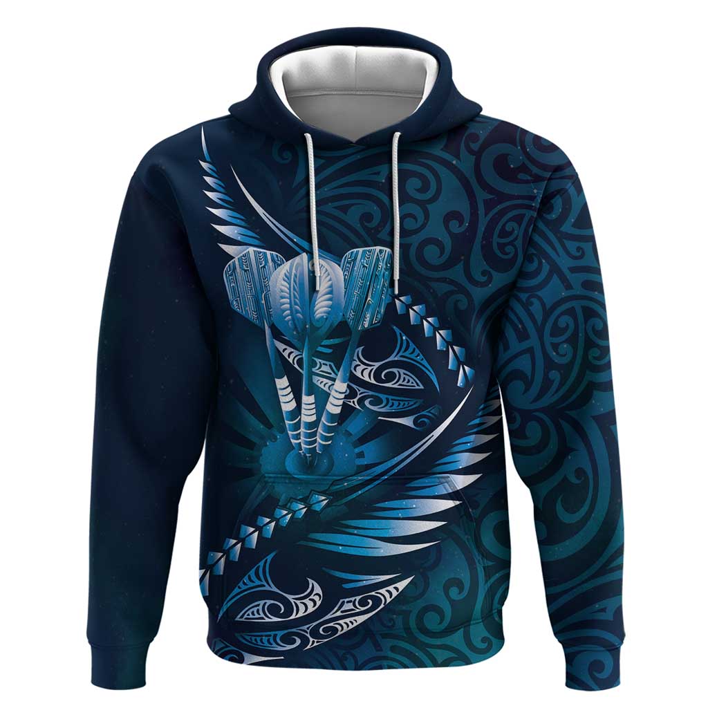 Personalised All Blue New Zealand Darts Hoodie Aoteroa Fern Maori Galaxy Style LT14 Pullover Hoodie Blue - Polynesian Pride