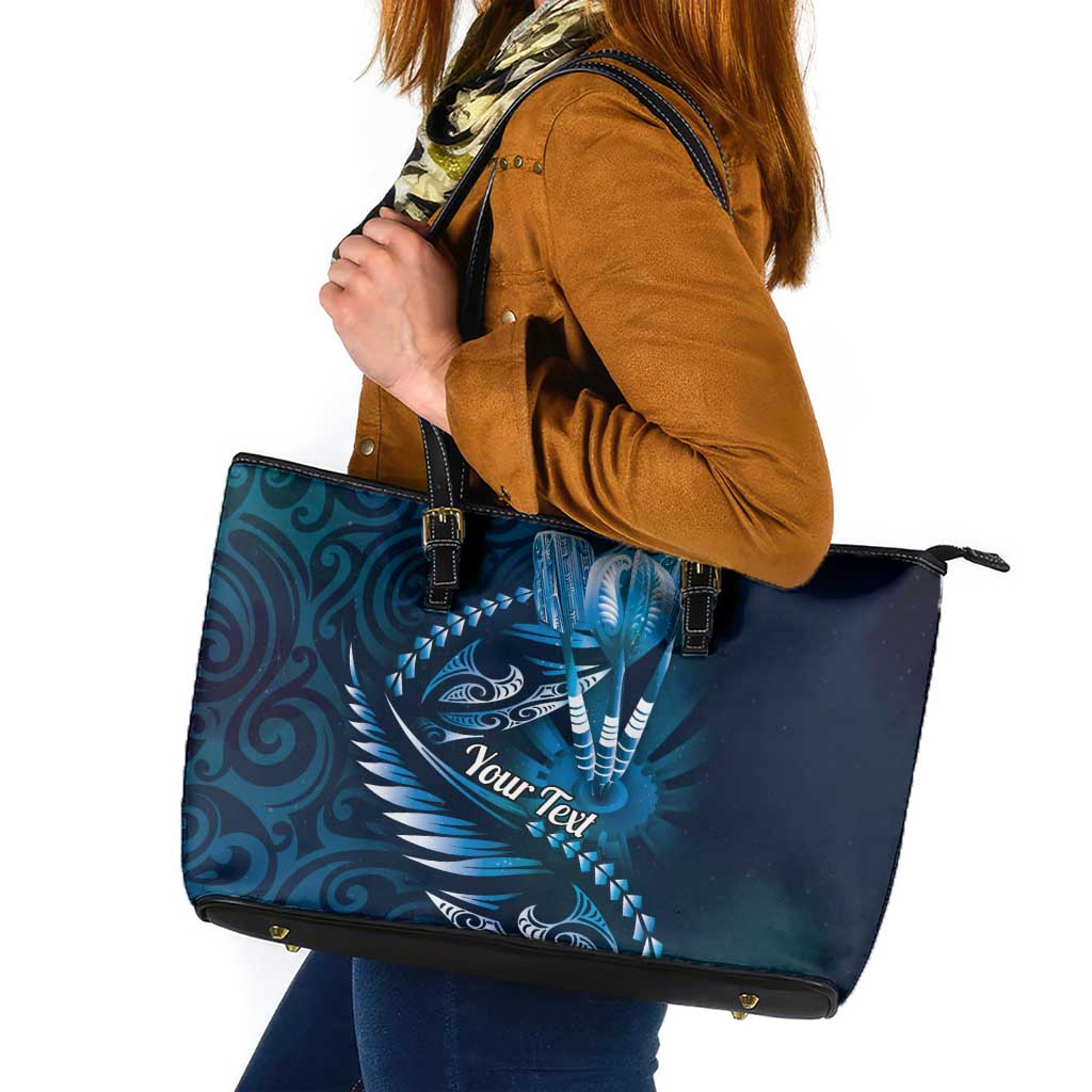 Personalised All Blue New Zealand Darts Leather Tote Bag Aoteroa Fern Maori Galaxy Style LT14 Blue - Polynesian Pride