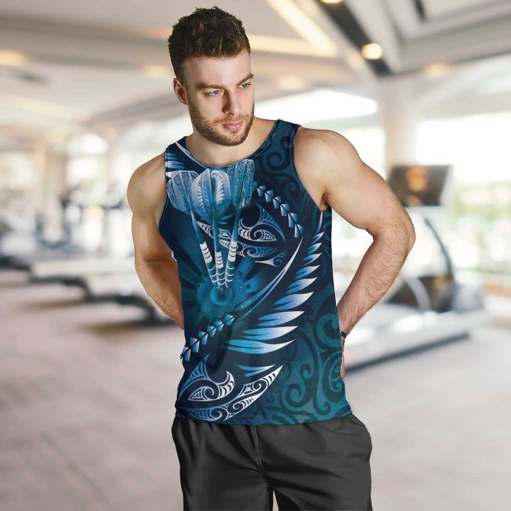 Personalised All Blue New Zealand Darts Men Tank Top Aoteroa Fern Maori Galaxy Style LT14 Blue - Polynesian Pride