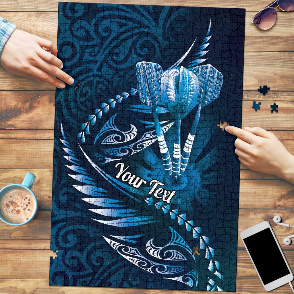 Personalised All Blue New Zealand Darts Puzzle Aoteroa Fern Maori Galaxy Style LT14 Blue - Polynesian Pride