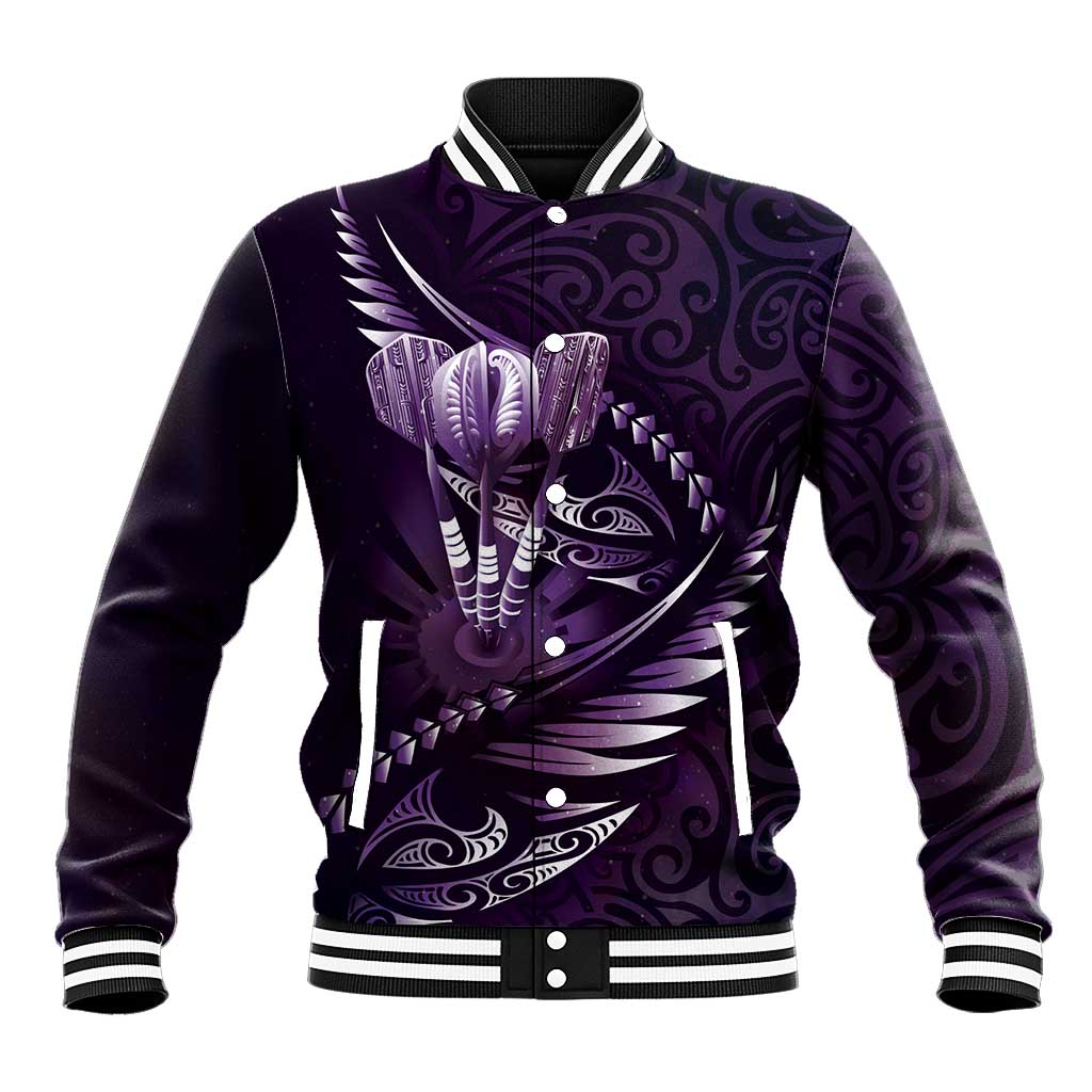 Personalised All Purple New Zealand Darts Baseball Jacket Aoteroa Fern Maori Galaxy Style LT14 Unisex Purple - Polynesian Pride