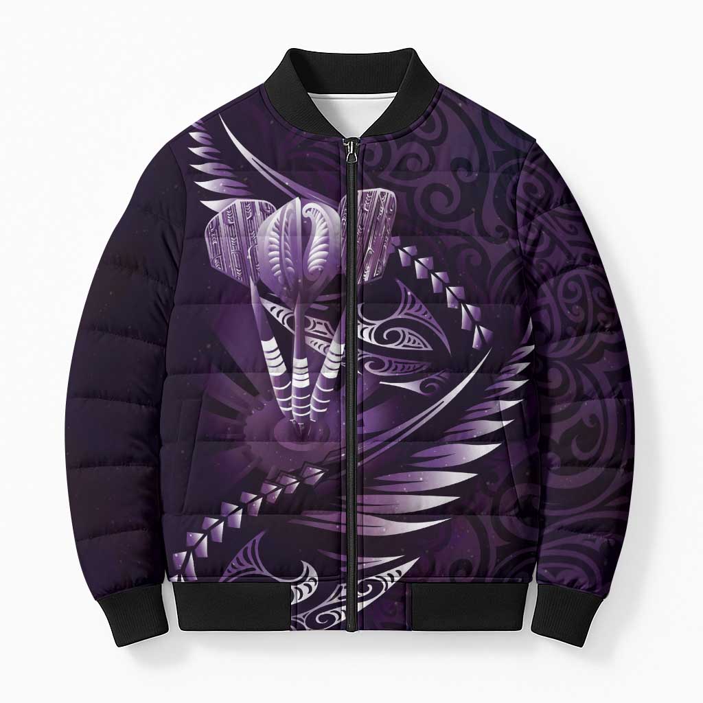 Personalised All Purple New Zealand Darts Bomber Puffer Jacket Aoteroa Fern Maori Galaxy Style LT14 Unisex Purple - Polynesian Pride