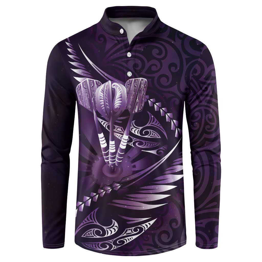 Personalised All Purple New Zealand Darts Button Sweatshirt Aoteroa Fern Maori Galaxy Style LT14 Purple - Polynesian Pride