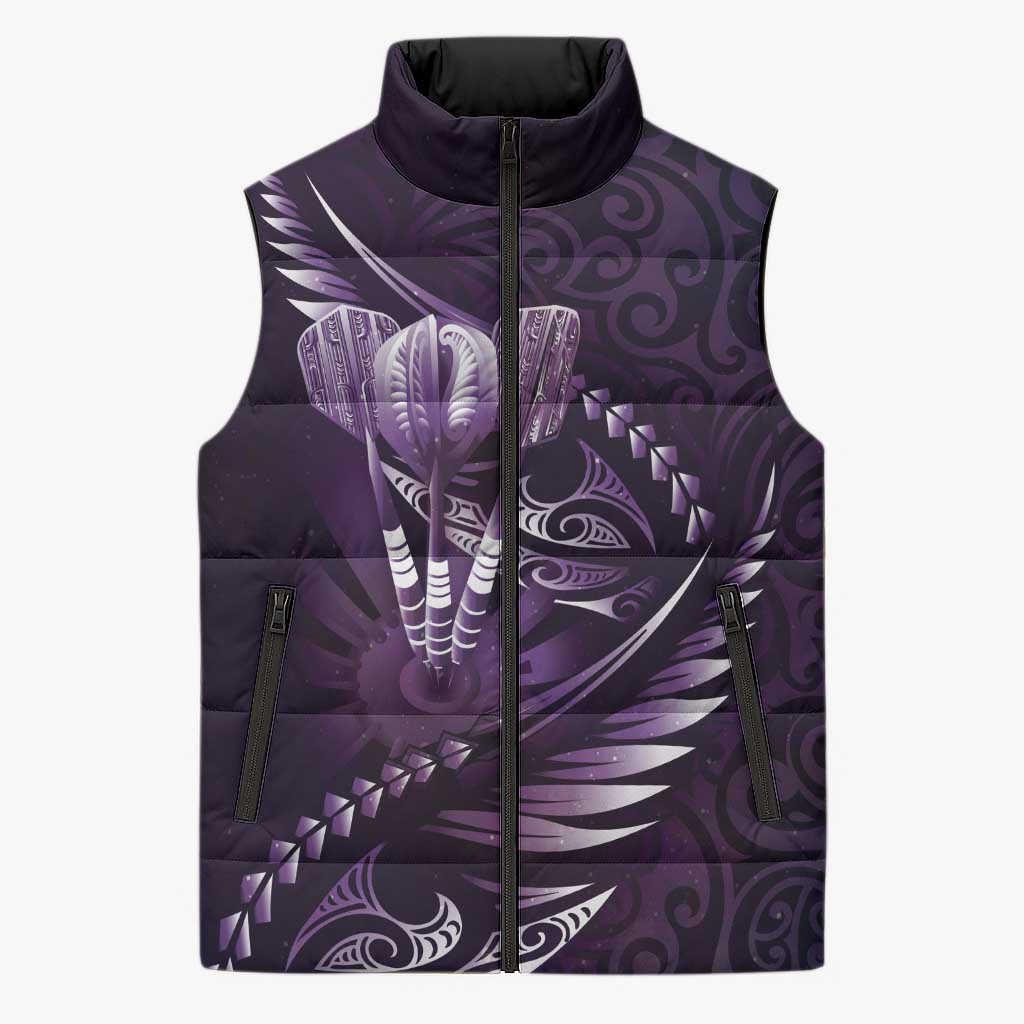 Personalised All Purple New Zealand Darts Sleeveless Puffer Jacket Aoteroa Fern Maori Galaxy Style LT14 Unisex Purple - Polynesian Pride