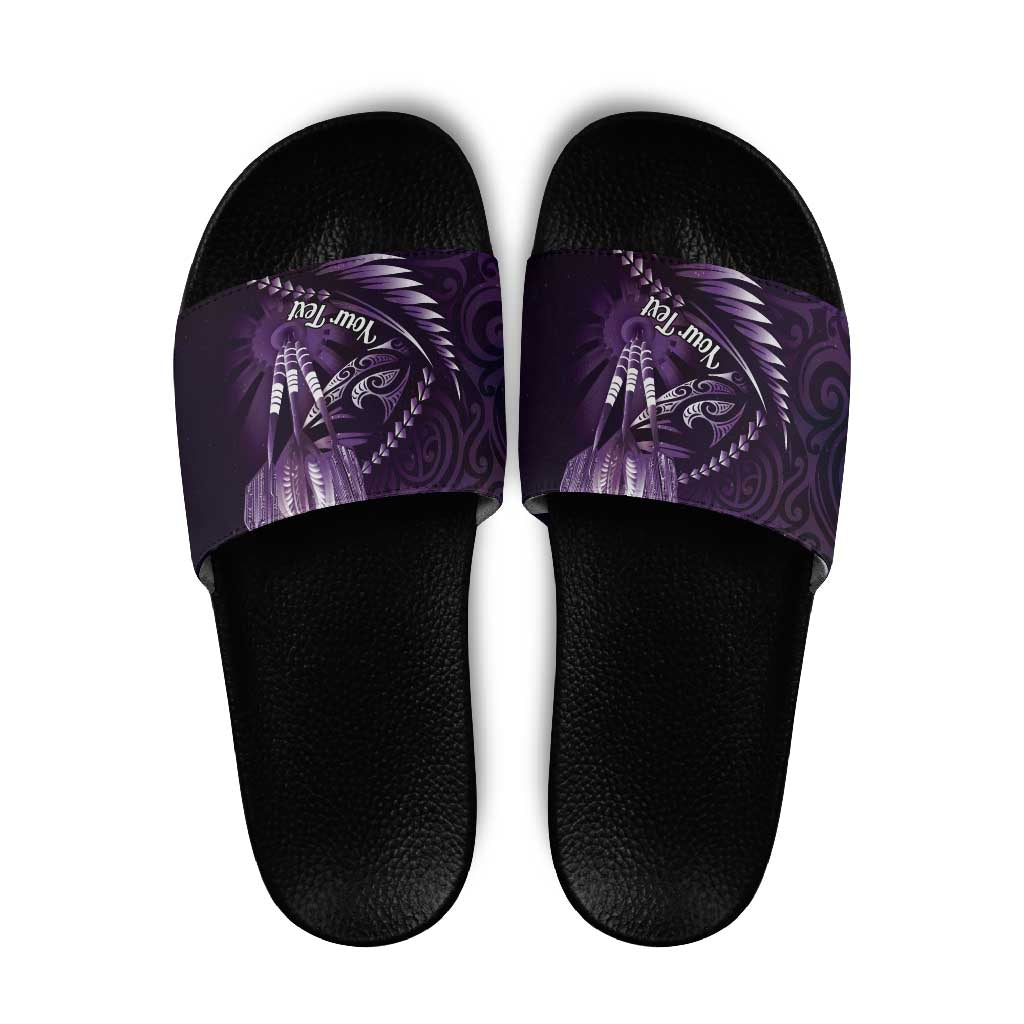 Personalised All Purple New Zealand Darts Slide Sandals Aoteroa Fern Maori Galaxy Style LT14 Purple - Polynesian Pride
