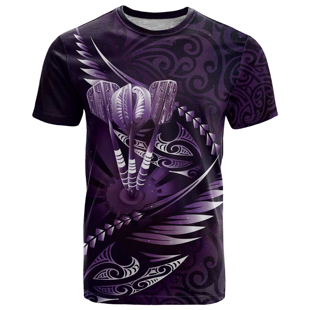 Personalised All Purple New Zealand Darts T Shirt Aoteroa Fern Maori Galaxy Style LT14 Purple - Polynesian Pride
