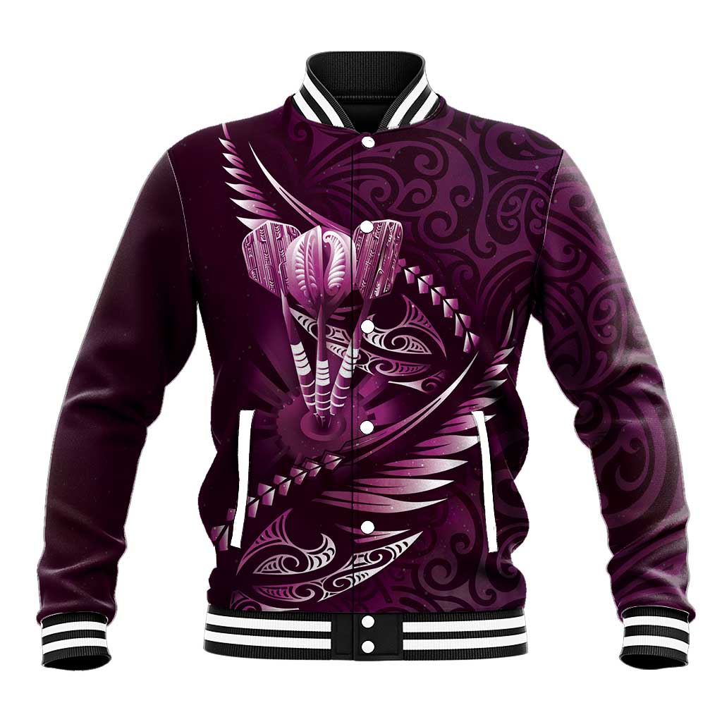 Personalised All Pink New Zealand Darts Baseball Jacket Aoteroa Fern Maori Galaxy Style LT14 Unisex Pink - Polynesian Pride