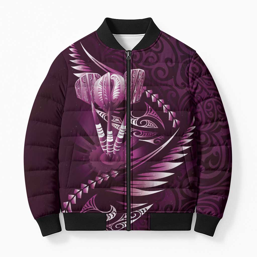 Personalised All Pink New Zealand Darts Bomber Puffer Jacket Aoteroa Fern Maori Galaxy Style LT14 Unisex Pink - Polynesian Pride