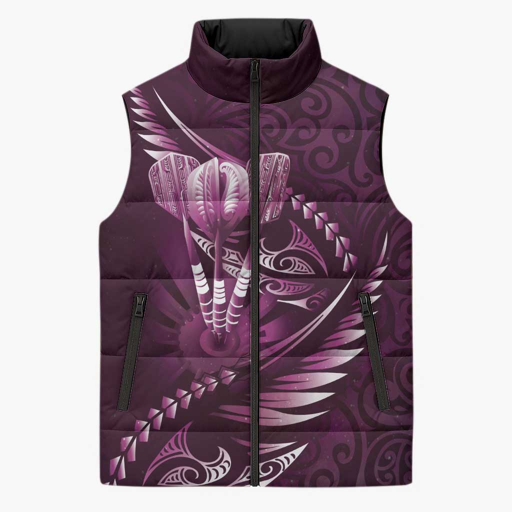 Personalised All Pink New Zealand Darts Sleeveless Puffer Jacket Aoteroa Fern Maori Galaxy Style LT14 Unisex Pink - Polynesian Pride