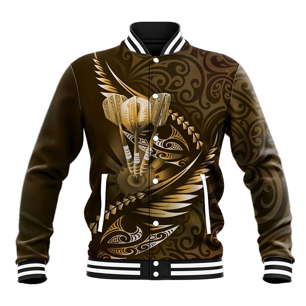 Personalised All Gold New Zealand Darts Baseball Jacket Aoteroa Fern Maori Galaxy Style LT14 Unisex Gold - Polynesian Pride