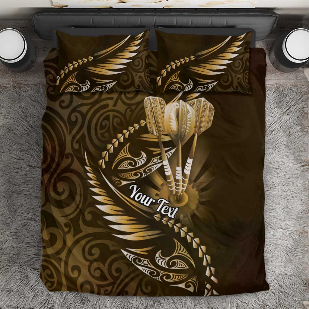 Personalised All Gold New Zealand Darts Bedding Set Aoteroa Fern Maori Galaxy Style LT14 Gold - Polynesian Pride