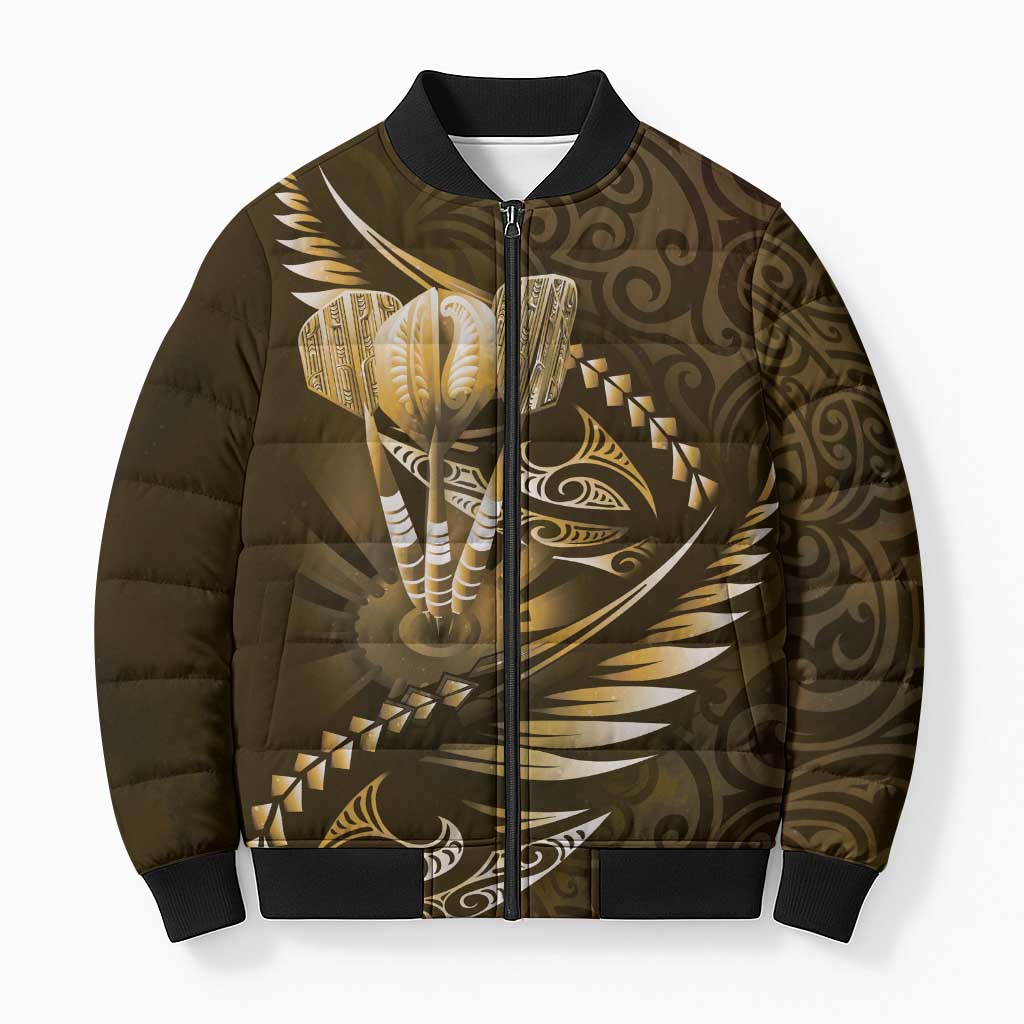 Personalised All Gold New Zealand Darts Bomber Puffer Jacket Aoteroa Fern Maori Galaxy Style LT14 Unisex Gold - Polynesian Pride